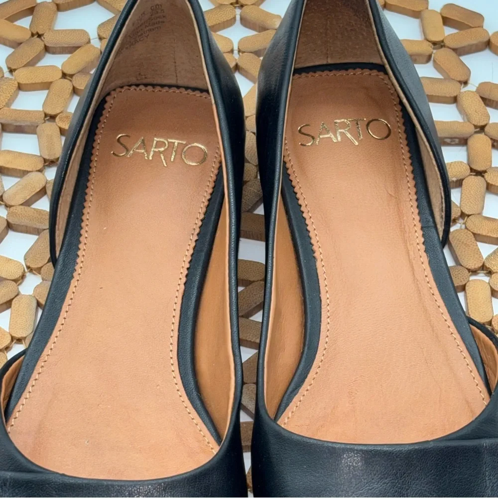 Franco Sarto Tracy half D’Orsay Black Leather Flats with Square Toe - Picture 4 of 7